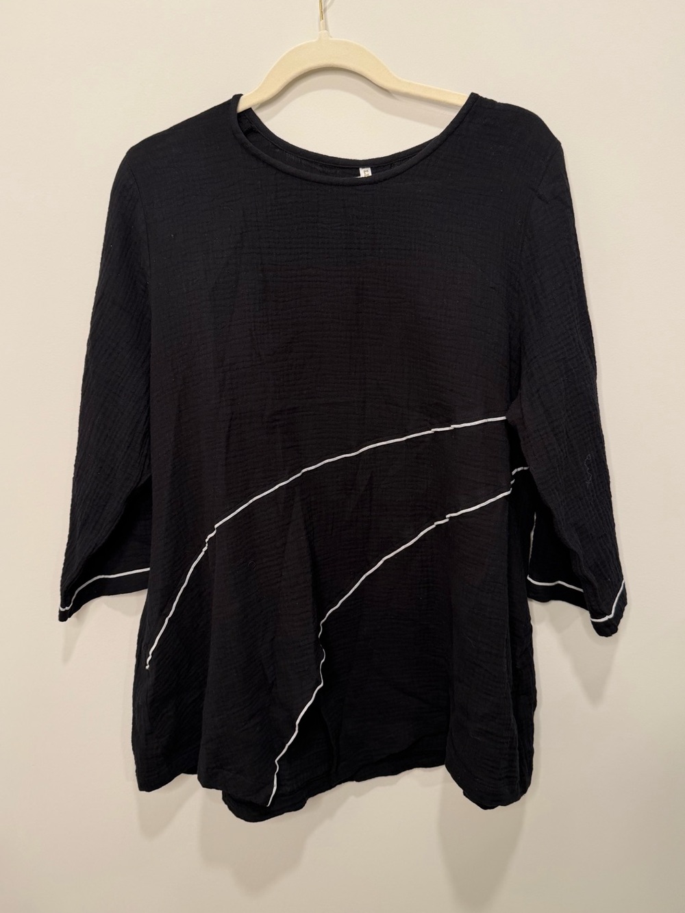 Lindi Black White Contrast Stitch Oversized Tunic Top Size Large